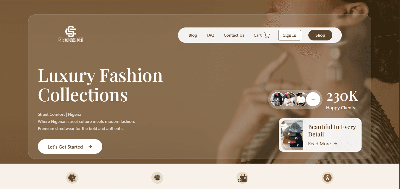 Street Comfort Landing Page