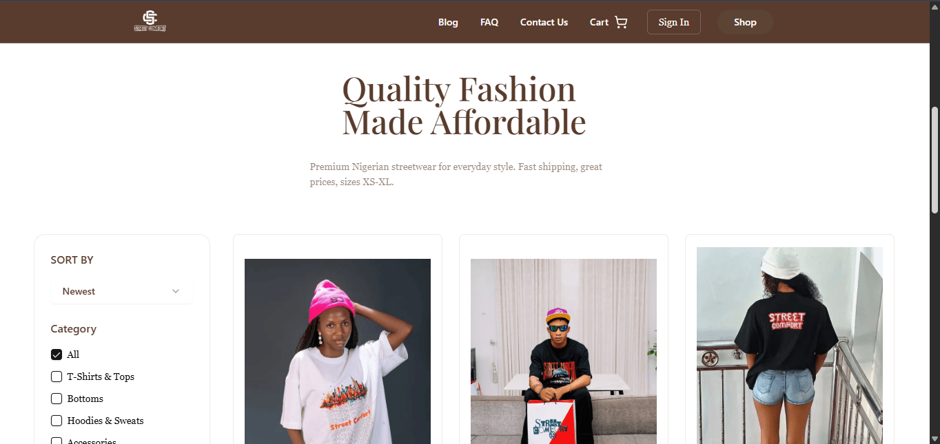 Street Comfort Shop Page